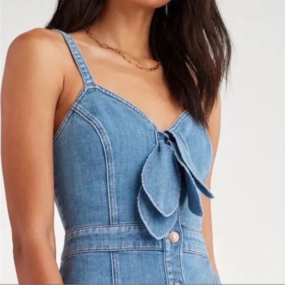 7 For All Mankind Blue Bow Button Front Denim Dress Contemporary Festival - Picture 5 of 16